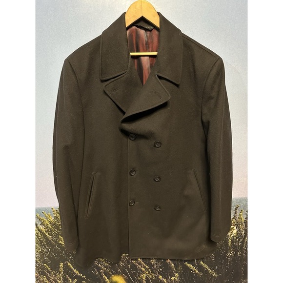 Ted Baker Other - Ted Baker Flasby Black Double Breasted Overcoat Men 44R Wool‎